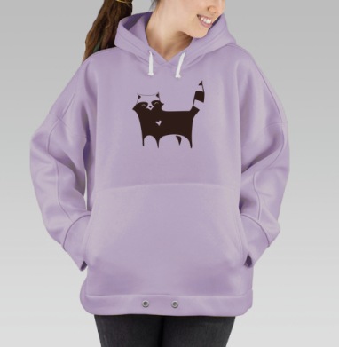 Силуэт улыбающегося кота с сердцем, Hoodie Oversize Fiolet