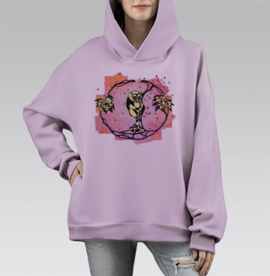 Символическая панда в круге зелени и узоров, Hoodie Mono Fiolet, оверсайз, утепленная
