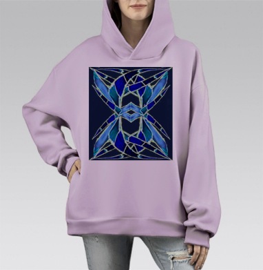Синий геометрический абстрактный узор синих тонов, Hoodie Mono Fiolet, оверсайз, утепленная