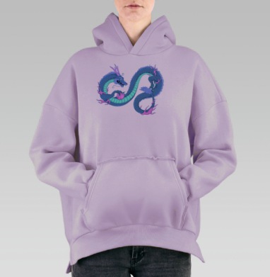 Синий китайский дракон, Hoodie Oversize Fiolet, утепленная