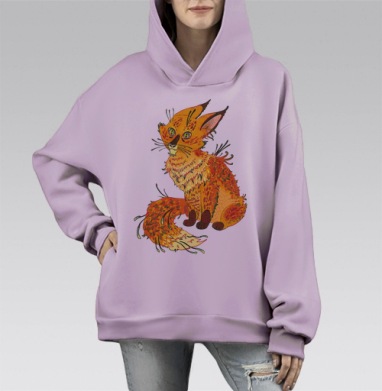 Сказочная лиса в психоделическом стиле, Hoodie Mono Fiolet, оверсайз, утепленная