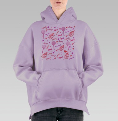 Сладкий паттерн, Hoodie Oversize Fiolet, утепленная