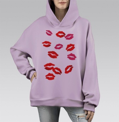 Следы поцелуев, Hoodie Mono Fiolet, оверсайз, утепленная