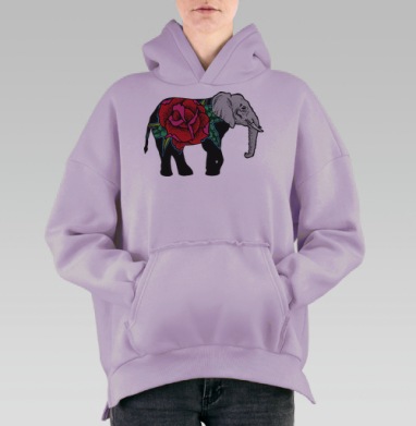 Слон и роза, Hoodie Oversize Fiolet, утепленная