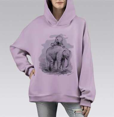 Слонята, Hoodie Mono Fiolet, оверсайз, утепленная