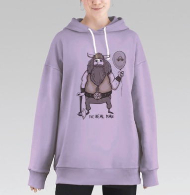 Смешной мультяшный викинг с шариком и топором, Hoodie Long Oversize Fiolet