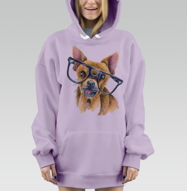 Собака в черных очках акварелью, Hoodie Mjhigh Dig Mel, Fiolet, утепленная