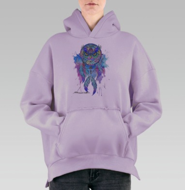 Сова ловец снов, Hoodie Oversize Fiolet, утепленная