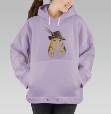 Сова в темно-зеленой шляпе с перьями, Hoodie Oversize Fiolet