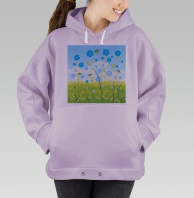 Спокойное цветение синих цветов на зеленых холмах, Hoodie Oversize Fiolet