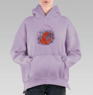 Спящий лис, Hoodie Oversize Fiolet, утепленная