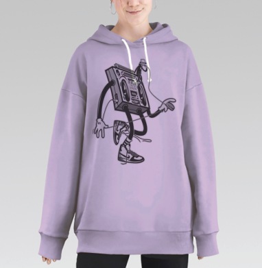 Стильная графика с рэп-магнитофоном и микрофоном, Hoodie Long Oversize Fiolet