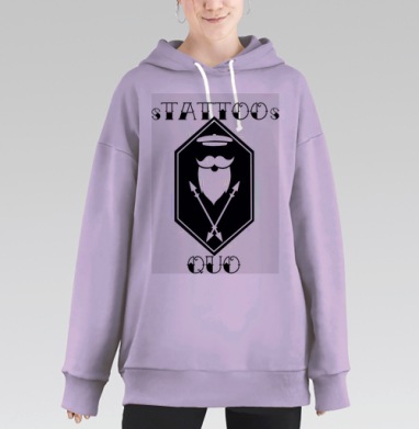 Стильный монохромный логотип TATTOOS QUO, Hoodie Long Oversize Fiolet