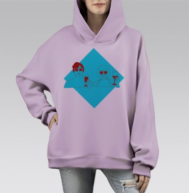 Стильный неоновый арт с людьми и бокалами, Hoodie Mono Fiolet, оверсайз, утепленная