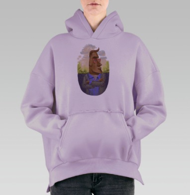 Стильный портрет Моаи-хипстера в цифровом исполнении, Hoodie Oversize Fiolet, утепленная