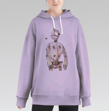 Стильный Робот с Цветком — Меланхолия и Фантазия, Hoodie Long Oversize Fiolet
