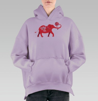 Супер слоны с розами, Hoodie Oversize Fiolet, утепленная