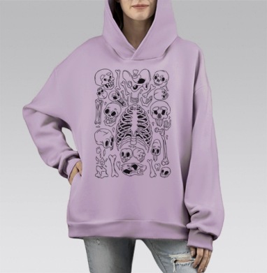 Суповой Набор - Черепа да Кости, Hoodie Mono Fiolet, оверсайз, утепленная