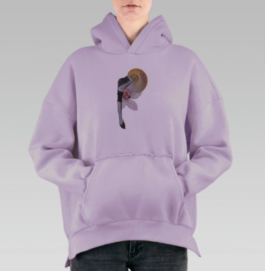 Сюрреалистичный коллаж: гармония человека и природы, Hoodie Oversize Fiolet, утепленная