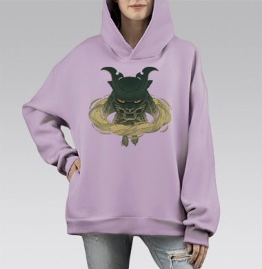 Таинственный самурай с вихрем крыс, Hoodie Mono Fiolet, оверсайз, утепленная