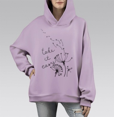 Take it easy! / Расслабьтесь!, Hoodie Mono Fiolet, оверсайз, утепленная