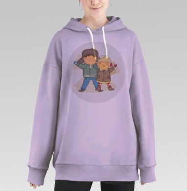 Теплая зимняя открытка «Ты мой ангел» с детьми, Hoodie Long Oversize Fiolet
