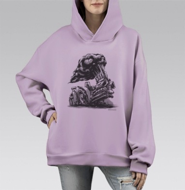 Трактор пуллинг, Hoodie Mono Fiolet, оверсайз, утепленная