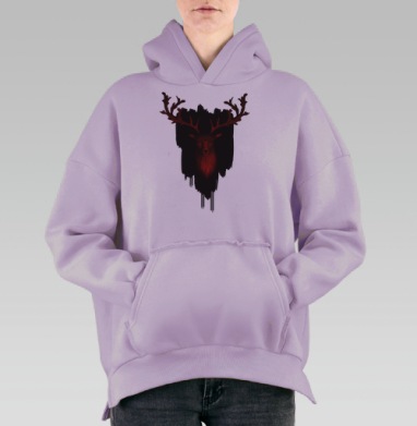 Трезглазый акварельный олень с лиственными рогами, Hoodie Oversize Fiolet, утепленная