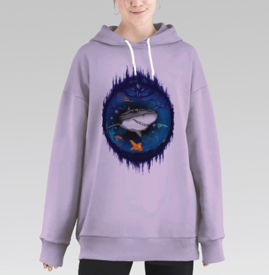 Улыбающаяся акула в волшебном подводном мире, Hoodie Long Oversize Fiolet