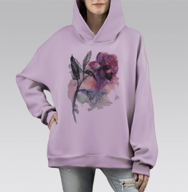 Упавшая в воду роза, Hoodie Mono Fiolet, оверсайз, утепленная