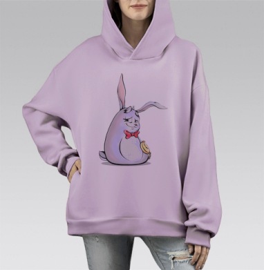 Уставший мультяшный кролик с карманными часами, Hoodie Mono Fiolet, оверсайз, утепленная