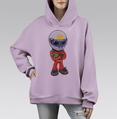 Уверенный мультяшный гонщик в красном комбинезоне, Hoodie Mono Fiolet, оверсайз, утепленная