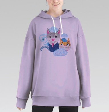 Узор из собак и котов, Hoodie Long Oversize Fiolet