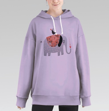 Узор из влюблённых слоников, Hoodie Long Oversize Fiolet