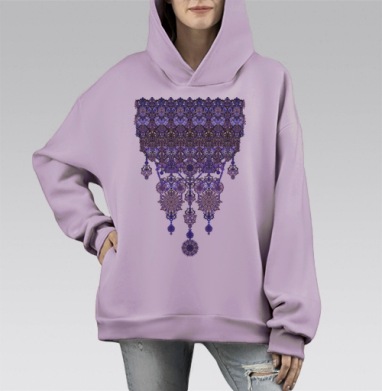Узор кружевное монисто, Hoodie Mono Fiolet, оверсайз, утепленная