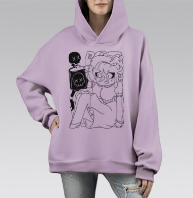 Ведьмочка Близнец с Книжкой, Hoodie Mono Fiolet, оверсайз, утепленная