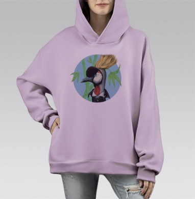 Венценосный журавль в элегантном смокинге, Hoodie Mono Fiolet, оверсайз, утепленная