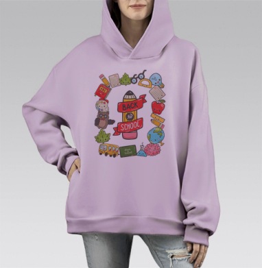 Веселая школа: яркий карандаш и учебные друзья, Hoodie Mono Fiolet, оверсайз, утепленная