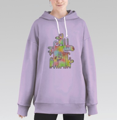Веселая стопка дружелюбных стилизованных собак, Hoodie Long Oversize Fiolet