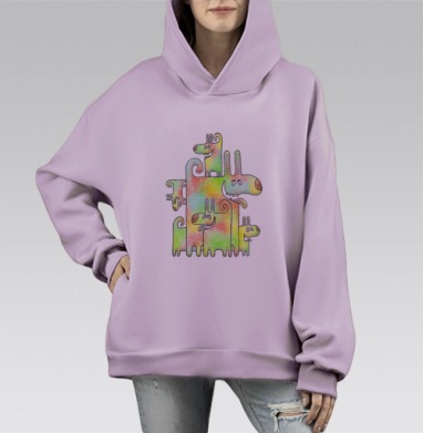 Веселая стопка дружелюбных стилизованных собак, Hoodie Mono Fiolet, оверсайз, утепленная