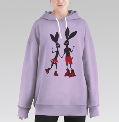 Весёлые зайчики на роликах – яркий минимализм, Hoodie Long Oversize Fiolet