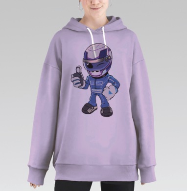Весёлый гоночный мультяшный персонаж с пальцем вверх, Hoodie Long Oversize Fiolet