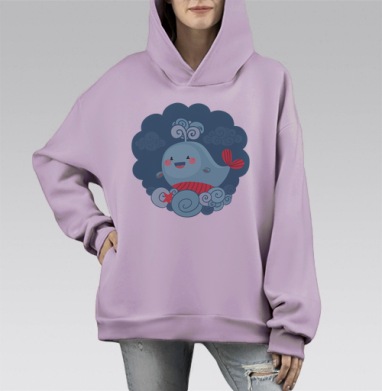 Веселый кит, Hoodie Mono Fiolet, оверсайз, утепленная