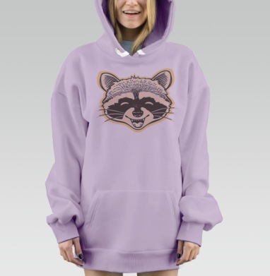 Веселый минималистичный енот с улыбкой, Hoodie Mjhigh Dig Mel, Fiolet, утепленная