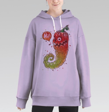 Весёлый мультяшный перец чили с приветствием, Hoodie Long Oversize Fiolet