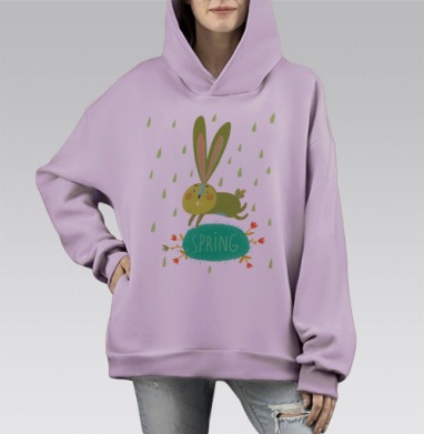 Весёлый зелёный заяц весной, Hoodie Mono Fiolet, оверсайз, утепленная
