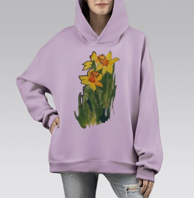 Весенние нарциссы, Hoodie Mono Fiolet, оверсайз, утепленная