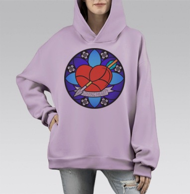 Влюбленное сердце, витраж, Hoodie Mono Fiolet, оверсайз, утепленная