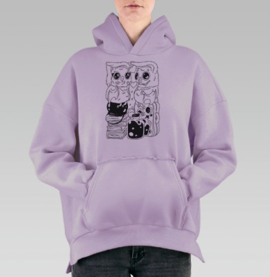 Влюбленные летучие мыши, Hoodie Oversize Fiolet, утепленная