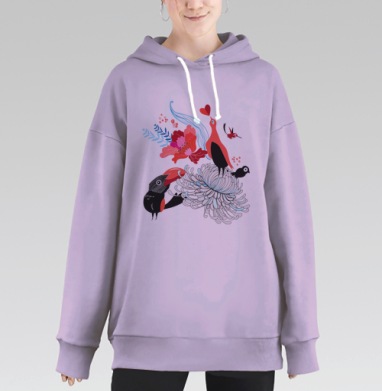 Влюблённые птицы, Hoodie Long Oversize Fiolet